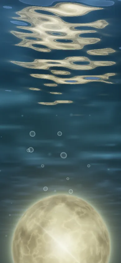 A gold sphere beneath the dark water