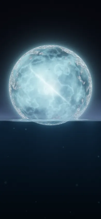 An ice-blue sphere fully above the waterline